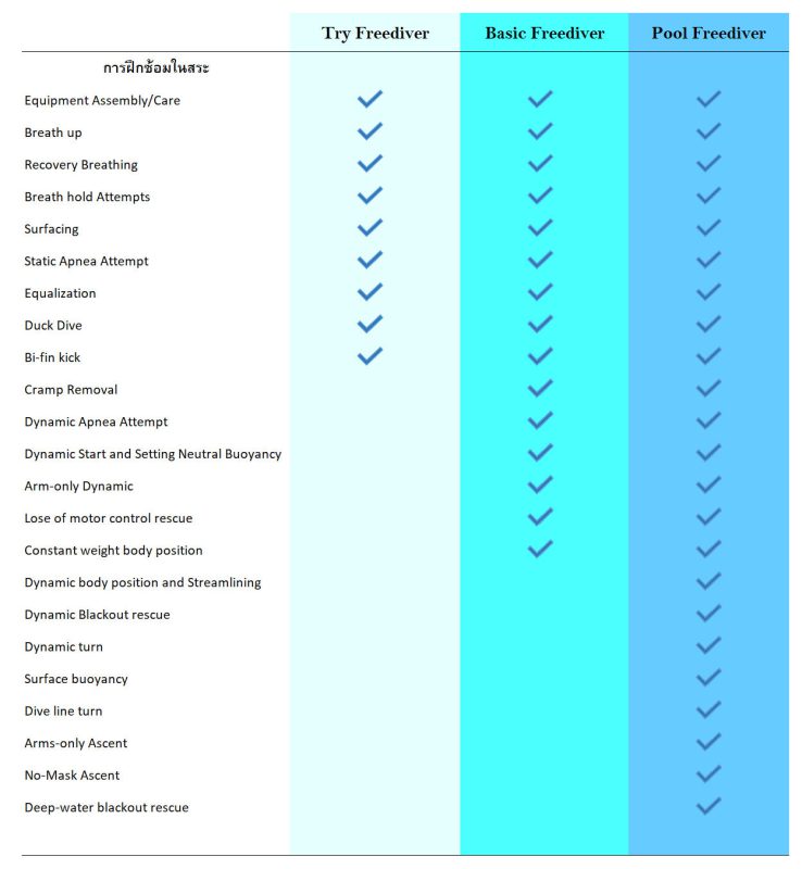 เปรียบเทียบรายละเอียด หลักสูตรฟรีไดฟ์